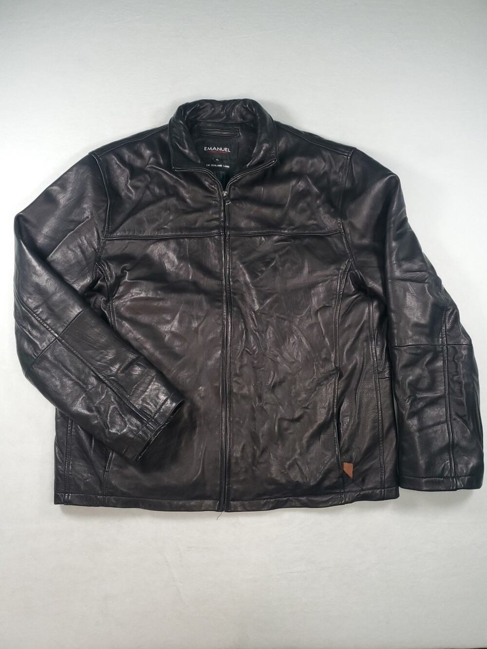 Emanuel Ungaro Men's New Zealand Lamb Leather Moto Zip Bomber Jacket XL